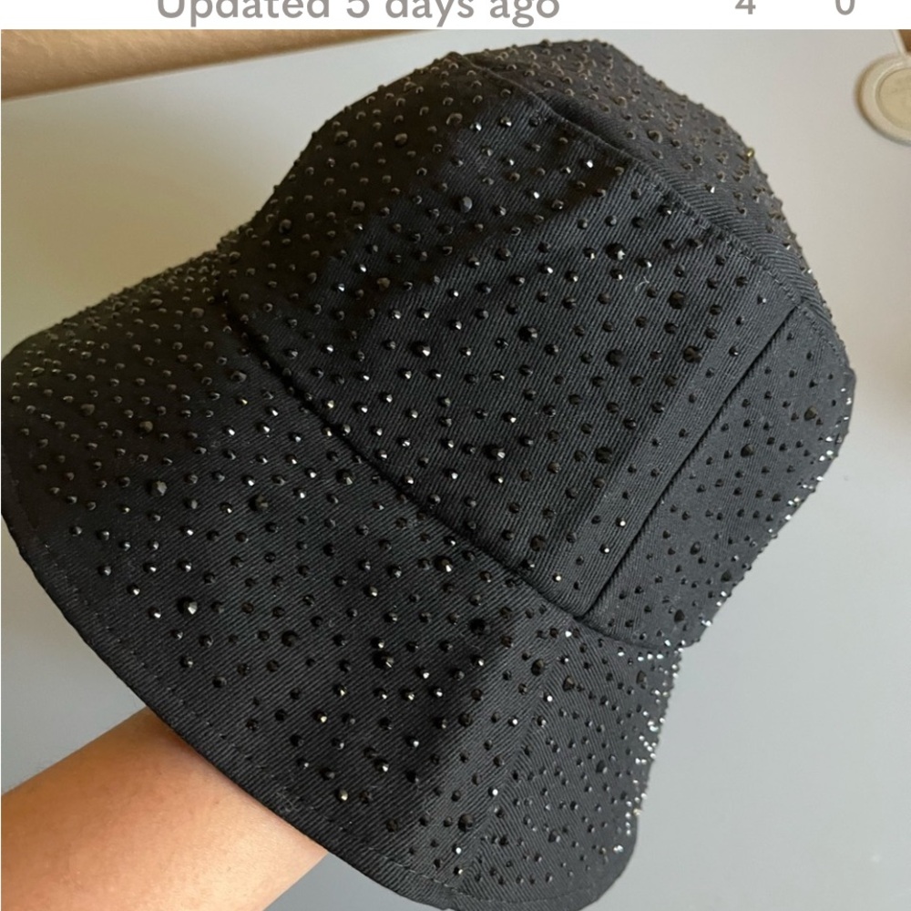 Black Rhinestone Bucket Hat